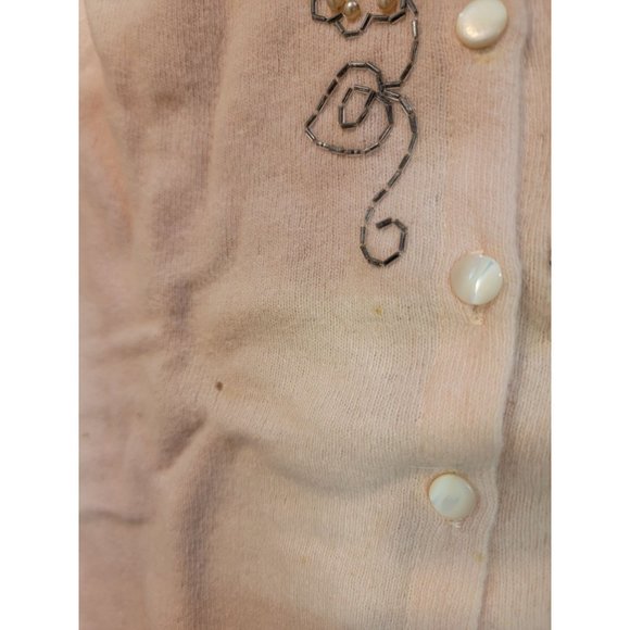 Lambs wool emmaline knitted Vintage pink button up floral pattern sweater sports - Picture 3 of 8